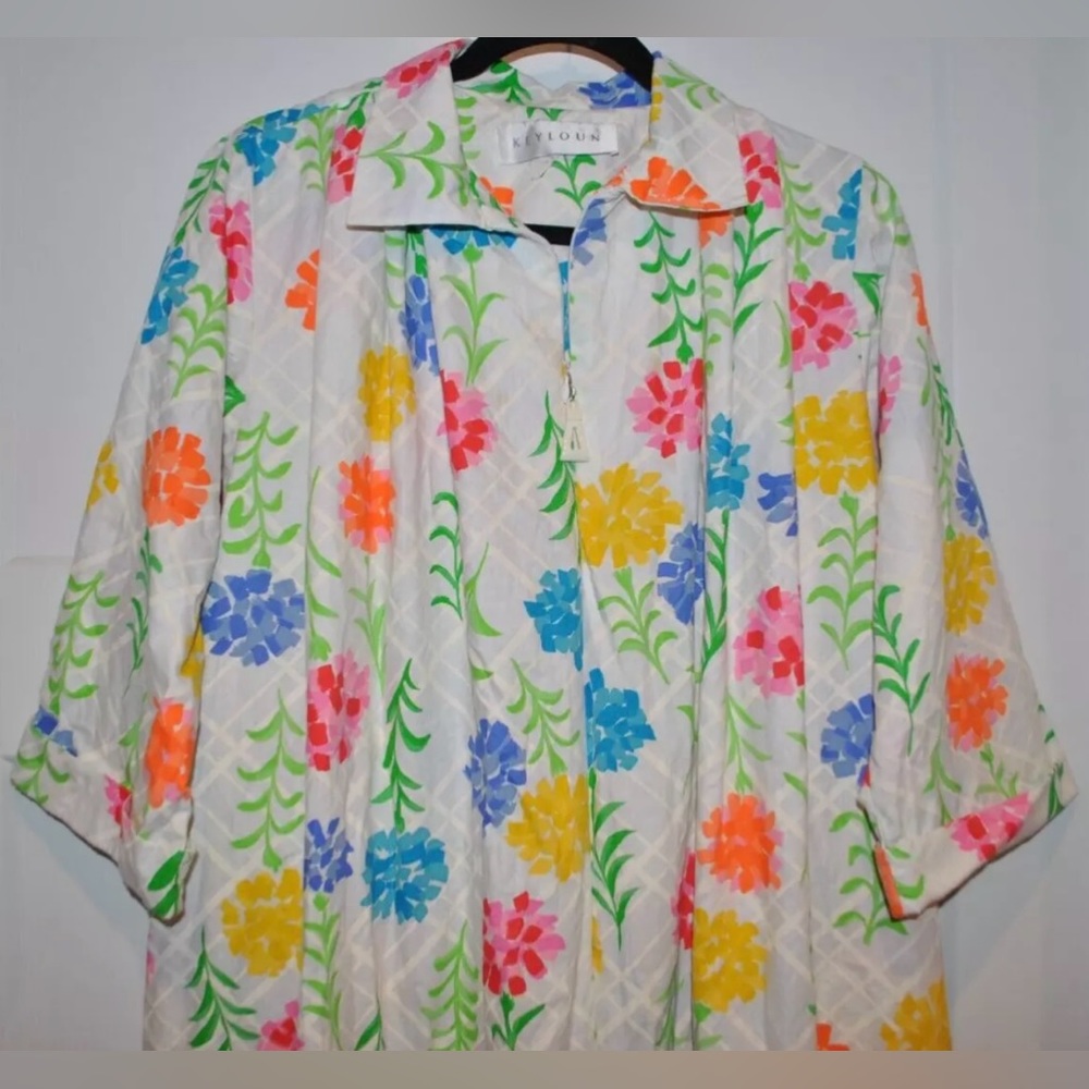 KEYLOUN Vintage Large Mod Flowers Kaftan House Maxi Dress size M/L